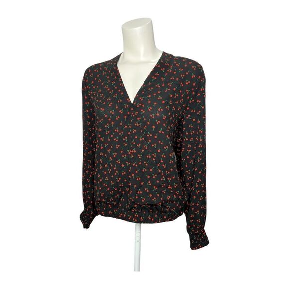 Popsugar‎ Black Red Cherry Surplice Top sz XL NEW - Picture 1 of 7